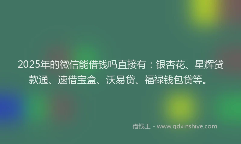 2025年的微信能借钱吗直接有：银杏花、星辉贷款通、速借宝盒、沃易贷、福禄钱包贷等。