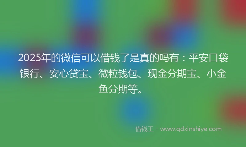 2025年的微信可以借钱了是真的吗有：平安口袋银行、安心贷宝、微粒钱包、现金分期宝、小金鱼分期等。