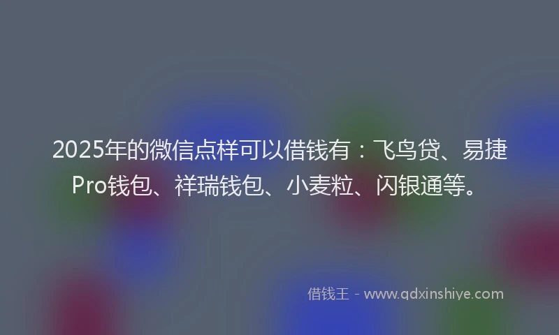 2025年的微信点样可以借钱有：飞鸟贷、易捷Pro钱包、祥瑞钱包、小麦粒、闪银通等。