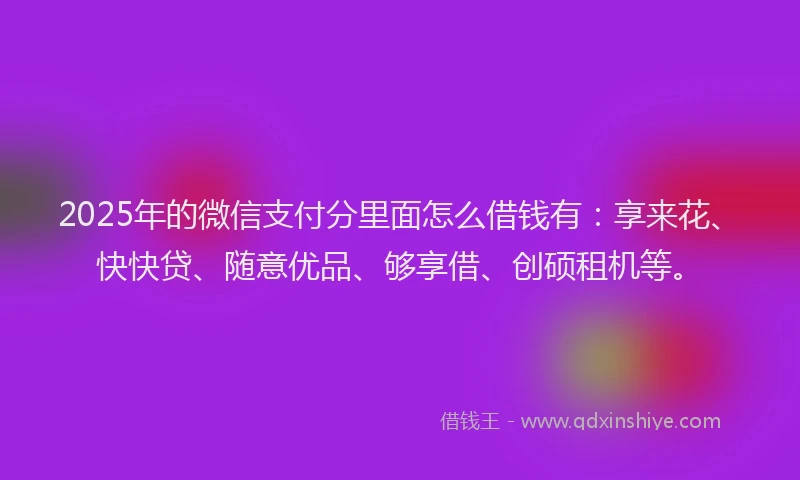 2025年的微信支付分里面怎么借钱有：享来花、快快贷、随意优品、够享借、创硕租机等。