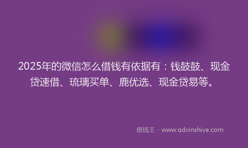 2025年的微信怎么借钱有依据有：钱鼓鼓、现金贷速借、琉璃买单、鹿优选、现金贷易等。