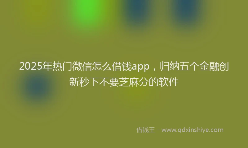 2025年热门微信怎么借钱app，归纳五个金融创新秒下不要芝麻分的软件