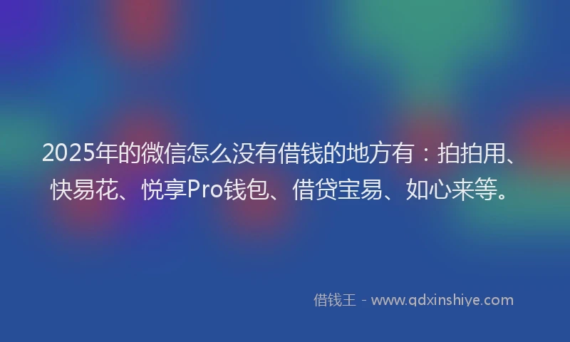 2025年的微信怎么没有借钱的地方有:拍拍用、快易花、悦享Pro钱包、借贷宝易、如心来等。