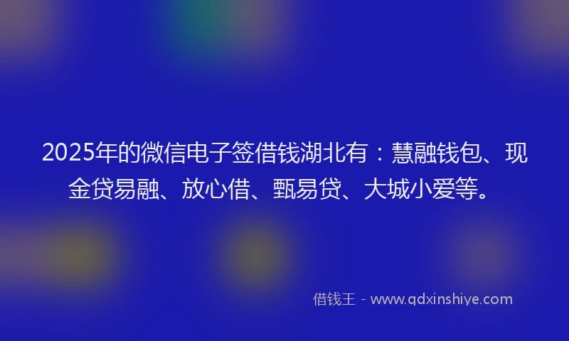 2025年的微信电子签借钱湖北有：慧融钱包、现金贷易融、放心借、甄易贷、大城小爱等。