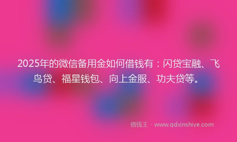 2025年的微信备用金如何借钱有：闪贷宝融、飞鸟贷、福星钱包、向上金服、功夫贷等。