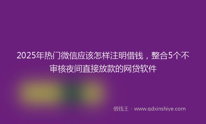 2025年热门微信应该怎样注明借钱，整合5个不审核夜间直接放款的网贷软件