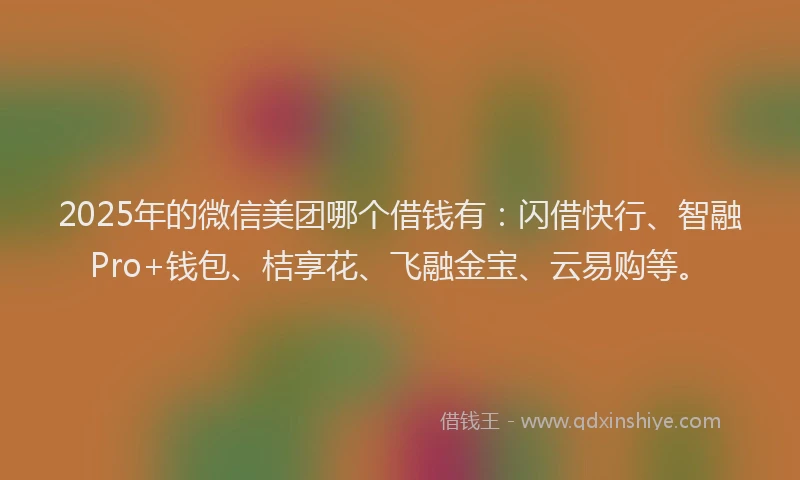 2025年的微信美团哪个借钱有：闪借快行、智融Pro+钱包、桔享花、飞融金宝、云易购等。