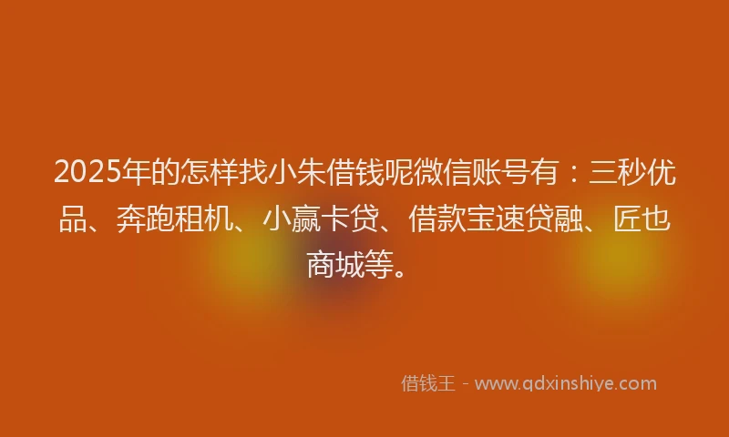 2025年的怎样找小朱借钱呢微信账号有：三秒优品、奔跑租机、小赢卡贷、借款宝速贷融、匠也商城等。