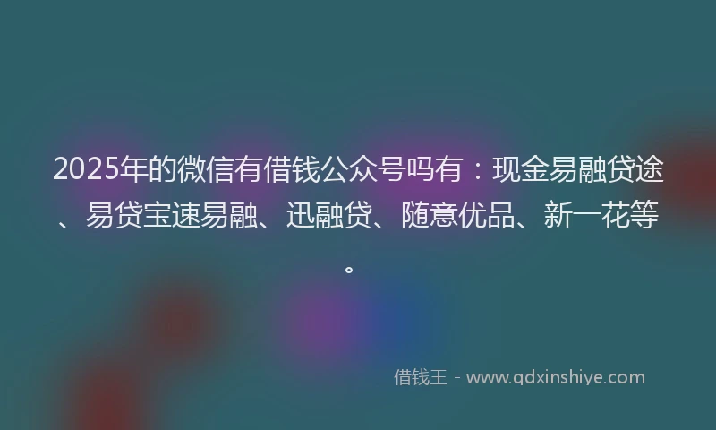 2025年的微信有借钱公众号吗有：现金易融贷途、易贷宝速易融、迅融贷、随意优品、新一花等。