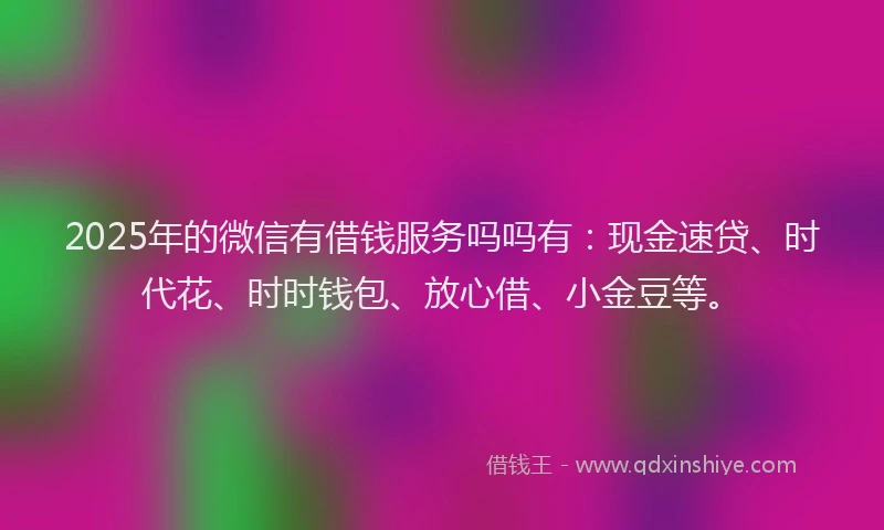 2025年的微信有借钱服务吗吗有：现金速贷、时代花、时时钱包、放心借、小金豆等。