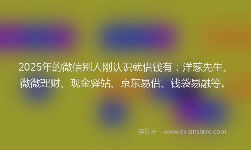 2025年的微信别人刚认识就借钱有：洋葱先生、微微理财、现金驿站、京东易借、钱袋易融等。