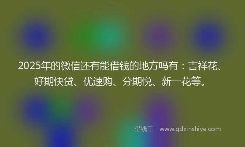 2025年的微信还有能借钱的地方吗有：吉祥花、好期快贷、优速购、分期悦、新一花等。