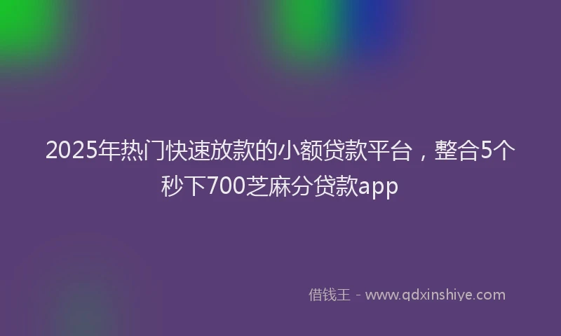2025年热门快速放款的小额贷款平台，整合5个秒下700芝麻分贷款app