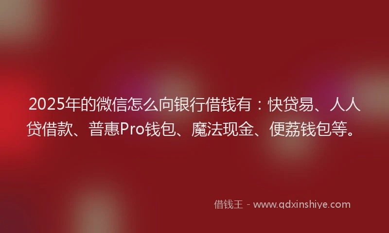 2025年的微信怎么向银行借钱有:快贷易、人人贷借款、普惠Pro钱包、魔法现金、便荔钱包等。