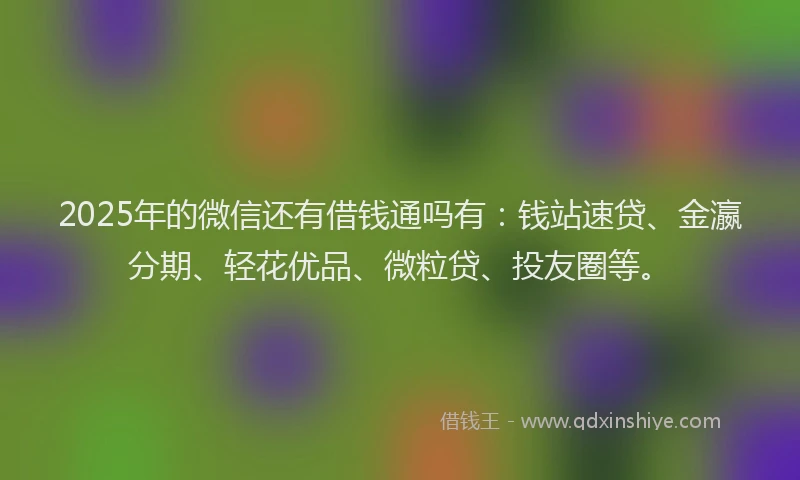 2025年的微信还有借钱通吗有：钱站速贷、金瀛分期、轻花优品、微粒贷、投友圈等。