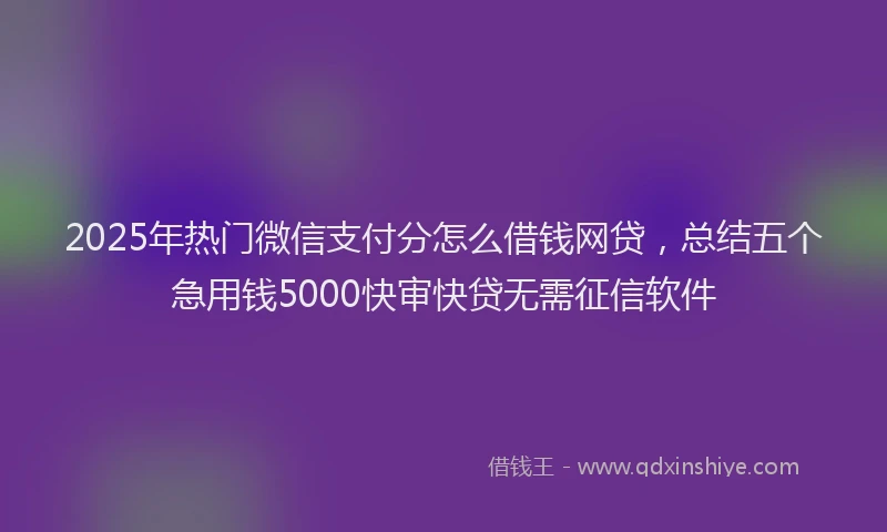 2025年热门微信支付分怎么借钱网贷，总结五个急用钱5000快审快贷无需征信软件