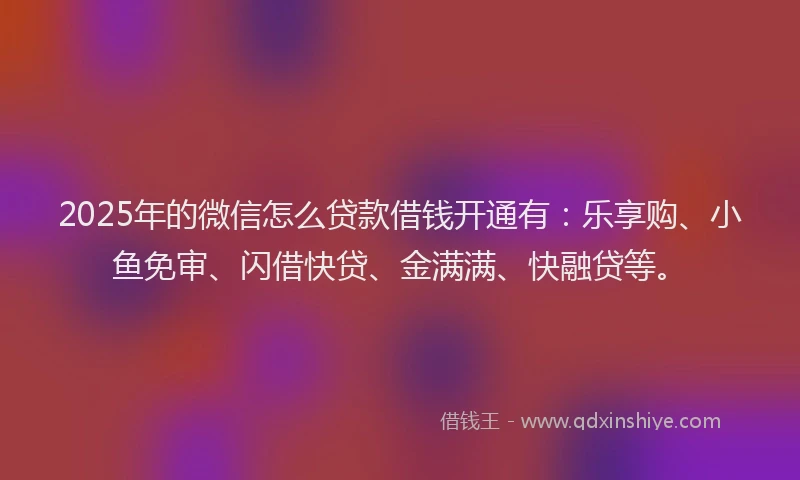 2025年的微信怎么贷款借钱开通有：乐享购、小鱼免审、闪借快贷、金满满、快融贷等。