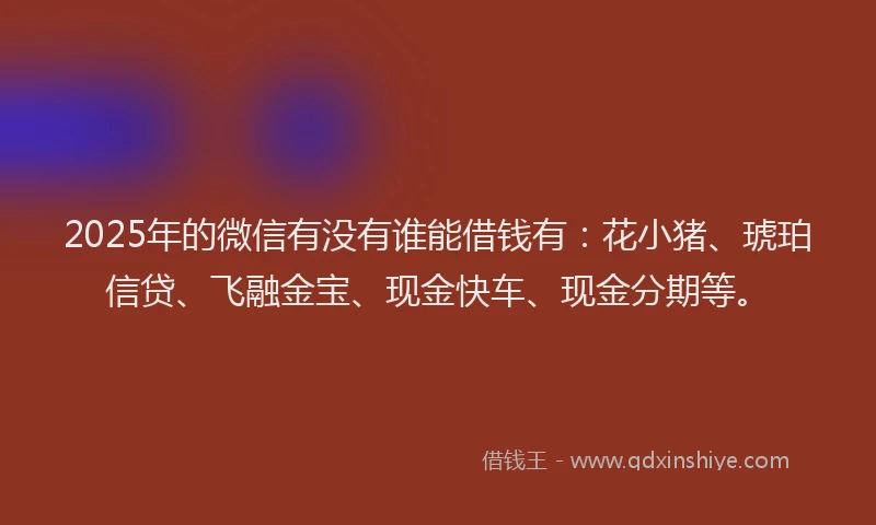2025年的微信有没有谁能借钱有：花小猪、琥珀信贷、飞融金宝、现金快车、现金分期等。