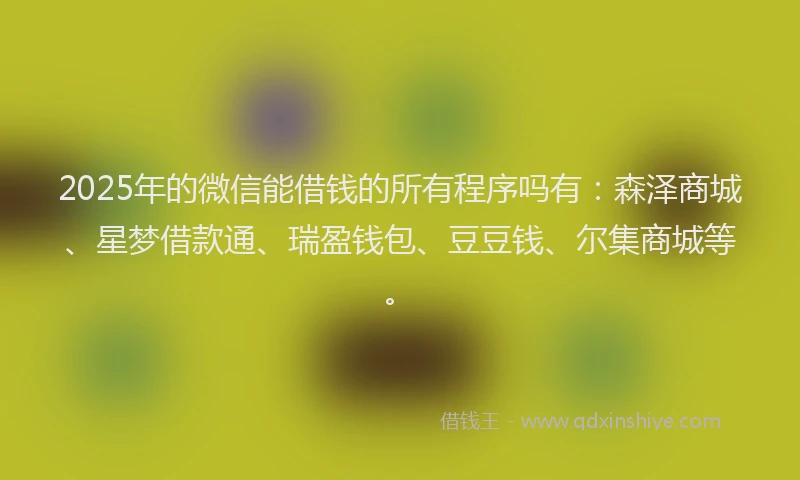 2025年的微信能借钱的所有程序吗有：森泽商城、星梦借款通、瑞盈钱包、豆豆钱、尔集商城等。