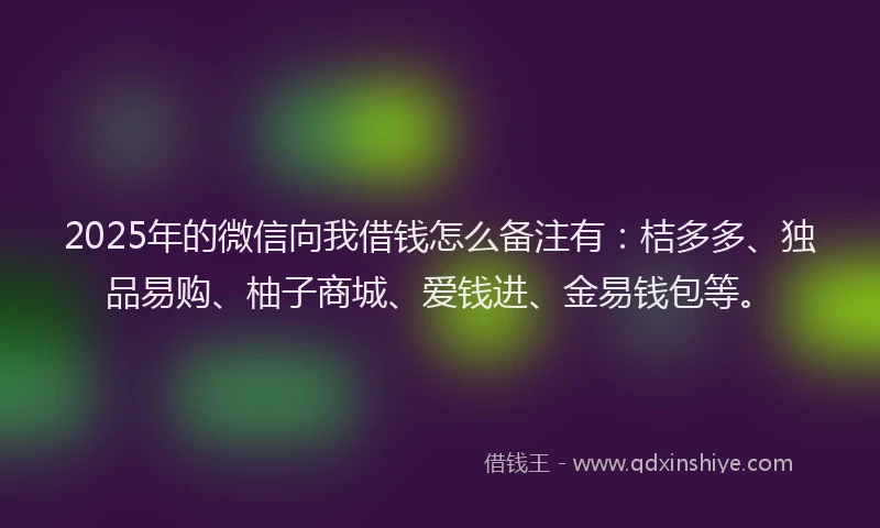 2025年的微信向我借钱怎么备注有：桔多多、独品易购、柚子商城、爱钱进、金易钱包等。