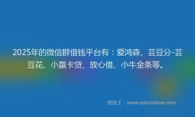 2025年的微信群借钱平台有：爱鸿森、芸豆分-芸豆花、小赢卡贷、放心借、小牛金条等。
