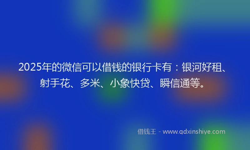 2025年的微信可以借钱的银行卡有：银河好租、射手花、多米、小象快贷、瞬信通等。