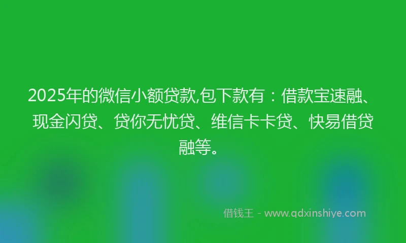 2025年的微信小额贷款,包下款有：借款宝速融、现金闪贷、贷你无忧贷、维信卡卡贷、快易借贷融等。
