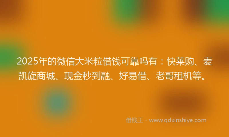 2025年的微信大米粒借钱可靠吗有：快莱购、麦凯旋商城、现金秒到融、好易借、老哥租机等。