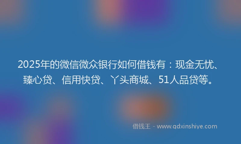 2025年的微信微众银行如何借钱有：现金无忧、臻心贷、信用快贷、丫头商城、51人品贷等。