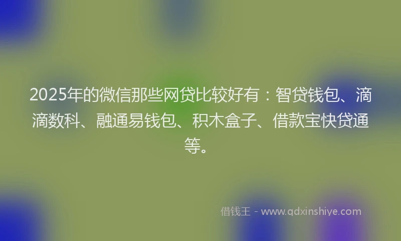 2025年的微信那些网贷比较好有：智贷钱包、滴滴数科、融通易钱包、积木盒子、借款宝快贷通等。