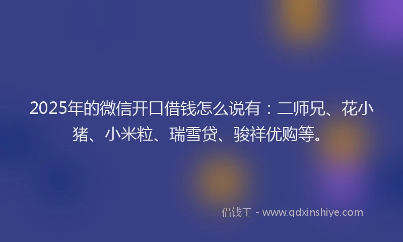 2025年的微信开口借钱怎么说有：二师兄、花小猪、小米粒、瑞雪贷、骏祥优购等。