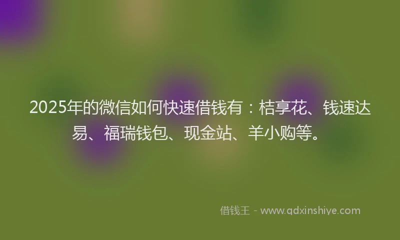 2025年的微信如何快速借钱有：桔享花、钱速达易、福瑞钱包、现金站、羊小购等。