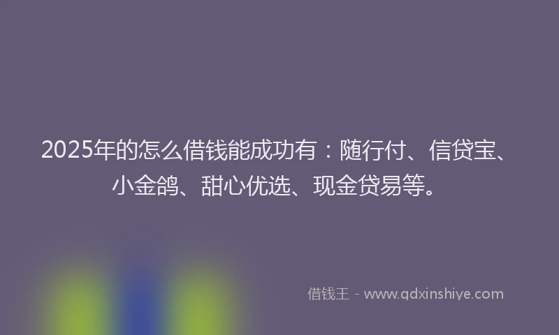 2025年的怎么借钱能成功有:随行付、信贷宝、小金鸽、甜心优选、现金贷易等。