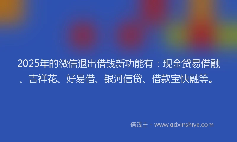 2025年的微信退出借钱新功能有：现金贷易借融、吉祥花、好易借、银河信贷、借款宝快融等。