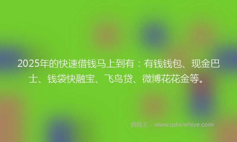 2025年的快速借钱马上到有：有钱钱包、现金巴士、钱袋快融宝、飞鸟贷、微博花花金等。
