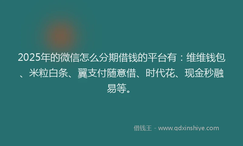 2025年的微信怎么分期借钱的平台有：维维钱包、米粒白条、翼支付随意借、时代花、现金秒融易等。