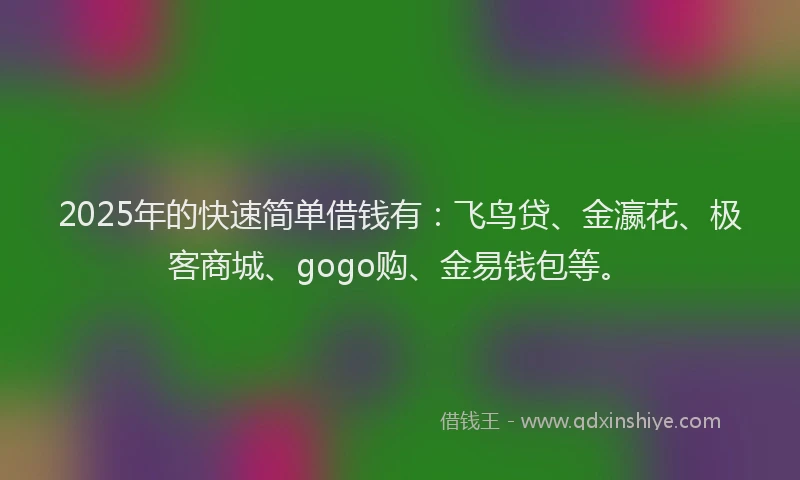 2025年的快速简单借钱有:飞鸟贷、金瀛花、极客商城、gogo购、金易钱包等。