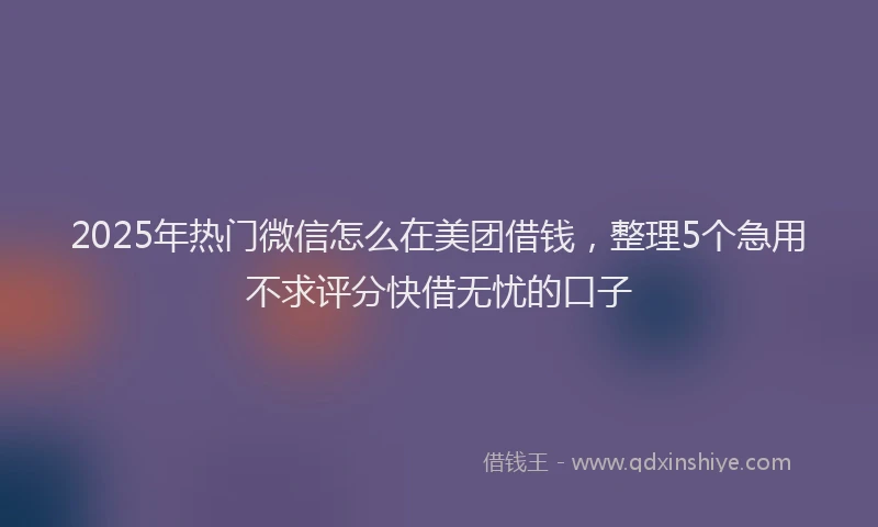 2025年热门微信怎么在美团借钱，整理5个急用不求评分快借无忧的口子
