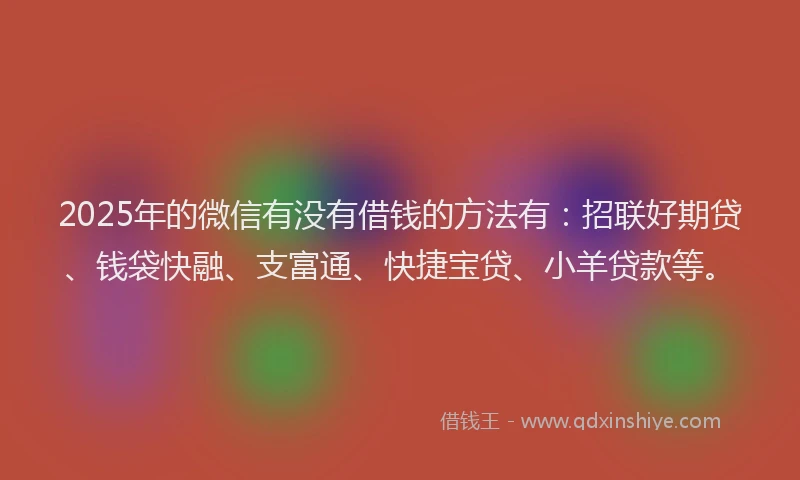 2025年的微信有没有借钱的方法有：招联好期贷、钱袋快融、支富通、快捷宝贷、小羊贷款等。