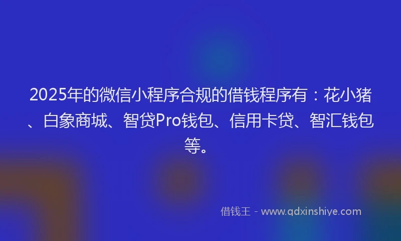 2025年的微信小程序合规的借钱程序有：花小猪、白象商城、智贷Pro钱包、信用卡贷、智汇钱包等。