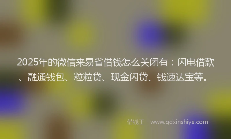 2025年的微信来易省借钱怎么关闭有：闪电借款、融通钱包、粒粒贷、现金闪贷、钱速达宝等。