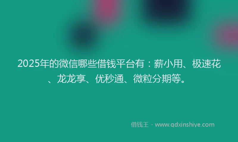2025年的微信哪些借钱平台有：薪小用、极速花、龙龙享、优秒通、微粒分期等。