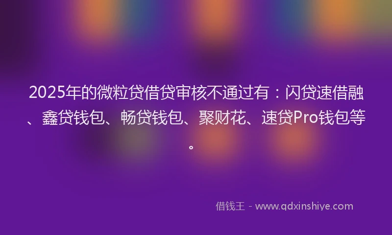 2025年的微粒贷借贷审核不通过有：闪贷速借融、鑫贷钱包、畅贷钱包、聚财花、速贷Pro钱包等。
