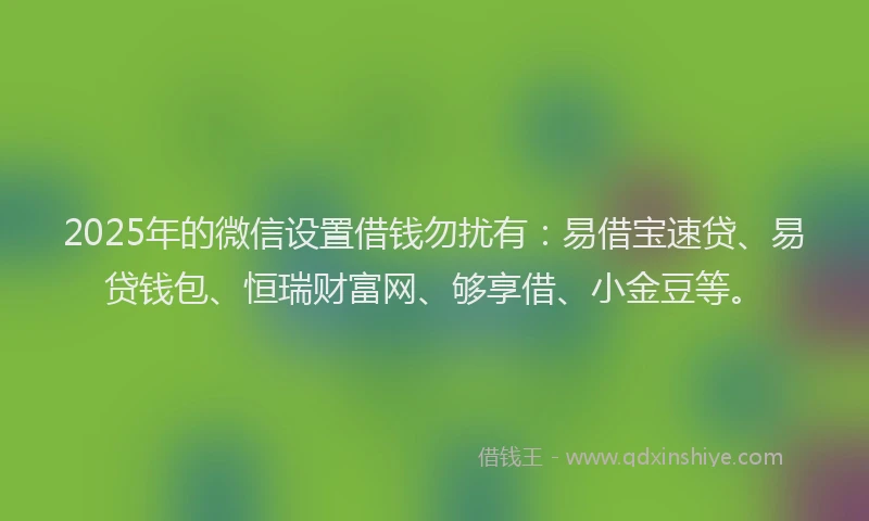 2025年的微信设置借钱勿扰有：易借宝速贷、易贷钱包、恒瑞财富网、够享借、小金豆等。