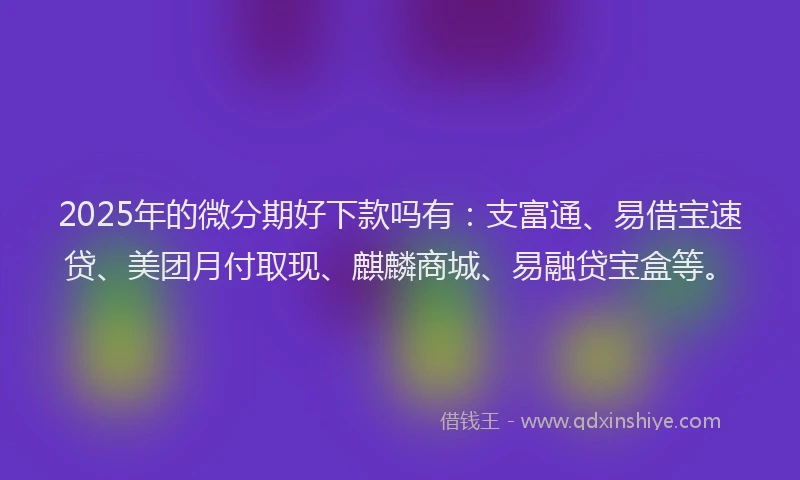 2025年的微分期好下款吗有：支富通、易借宝速贷、美团月付取现、麒麟商城、易融贷宝盒等。