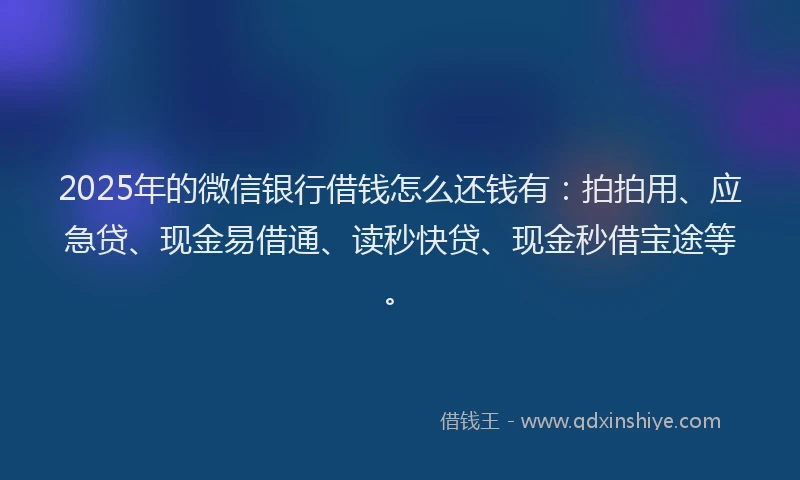 2025年的微信银行借钱怎么还钱有：拍拍用、应急贷、现金易借通、读秒快贷、现金秒借宝途等。