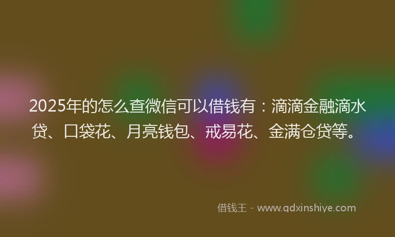 2025年的怎么查微信可以借钱有：滴滴金融滴水贷、口袋花、月亮钱包、戒易花、金满仓贷等。