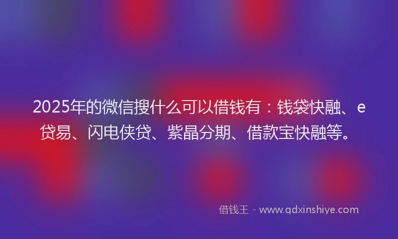 2025年的微信搜什么可以借钱有：钱袋快融、e贷易、闪电侠贷、紫晶分期、借款宝快融等。