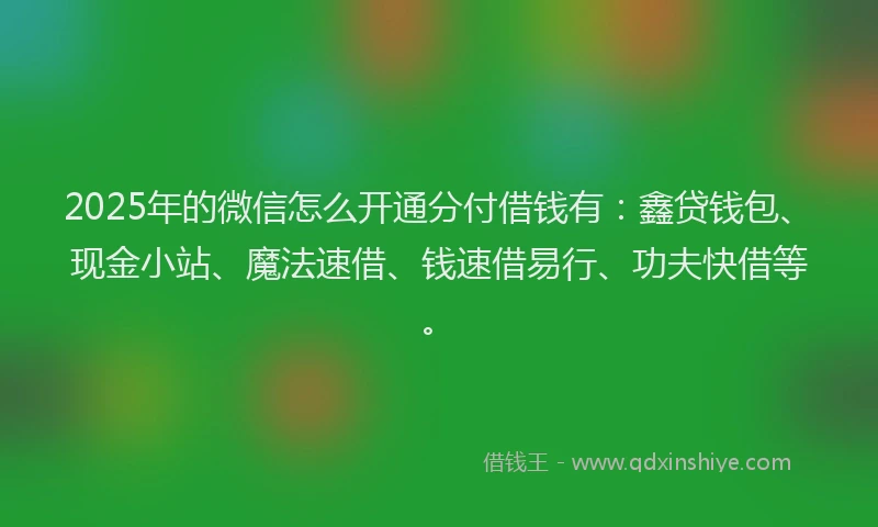 2025年的微信怎么开通分付借钱有：鑫贷钱包、现金小站、魔法速借、钱速借易行、功夫快借等。