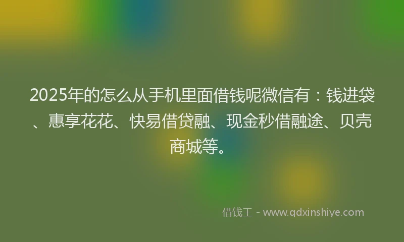 2025年的怎么从手机里面借钱呢微信有：钱进袋、惠享花花、快易借贷融、现金秒借融途、贝壳商城等。